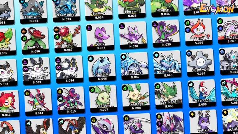 Official Evomon creature roster artwork from Roblox